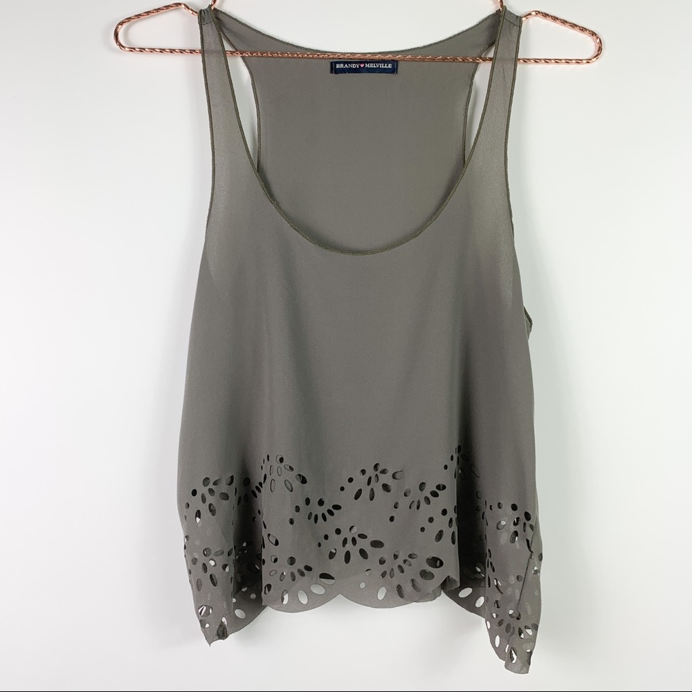 Brandy Melville Taupe OS Scalloped Cut Out Tank
